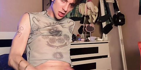 twink jerks off a big dick and cum